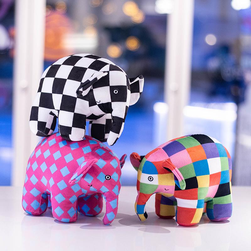 Favorite Toy Unisex Kids Children's Kawaii Anime Plush Toy Elmer The Elephant And The Bear Butter Cute Cartoon Plaid Elephant Emma Christmas Gift