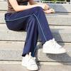 Dark Blue Striped Unisex School Uniform Pants - Lightweight, Loose Fit for Spring and Autumn