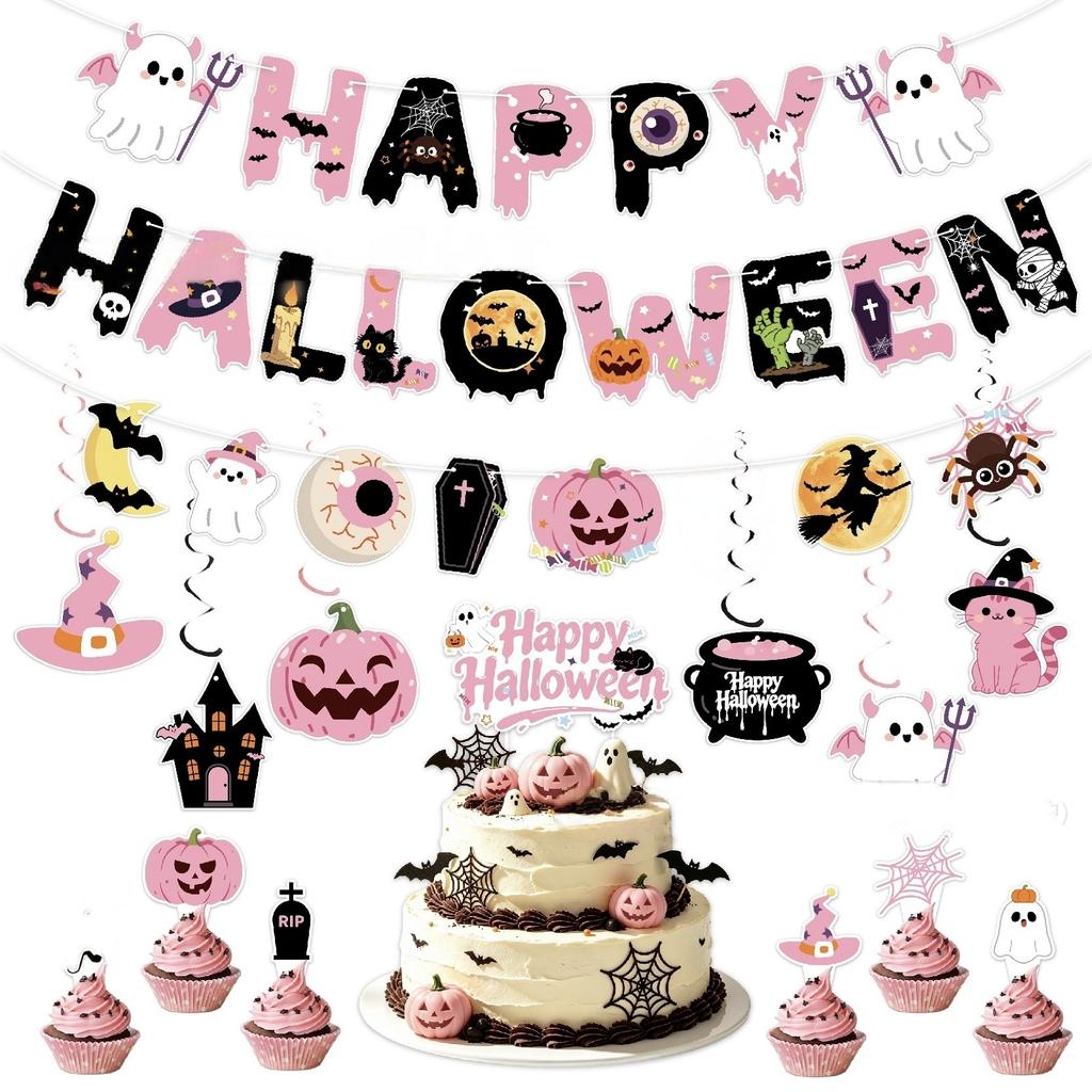 Halloween Hanging Swirl Decorations Set with Pumpkin Ghost Witch Cat Cauldron and Haunted House Party Hanging Swirls for Indoor Outdoor