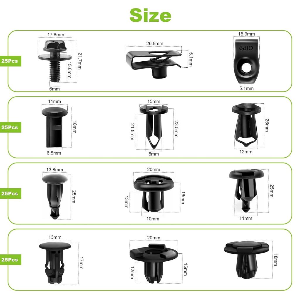 125 Pcs Auto Retainer Clips Extruded U Nuts & Hex Head Body Bolts Bumper Fasteners Rivet Clips Body Bolts Kits Fastener Clips For Splash