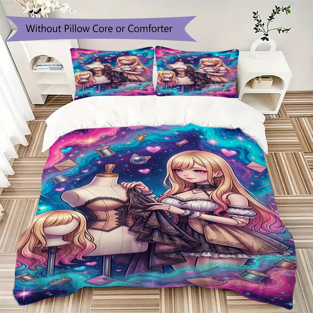 

Dress-up doll Kitagawa Kaimu Pattern Bedding,Quilt Set Quilt Cover Pillowcase Home Birthday Gift (1 * duvet cover + 2 * pillowcase, without core) 135x200cm