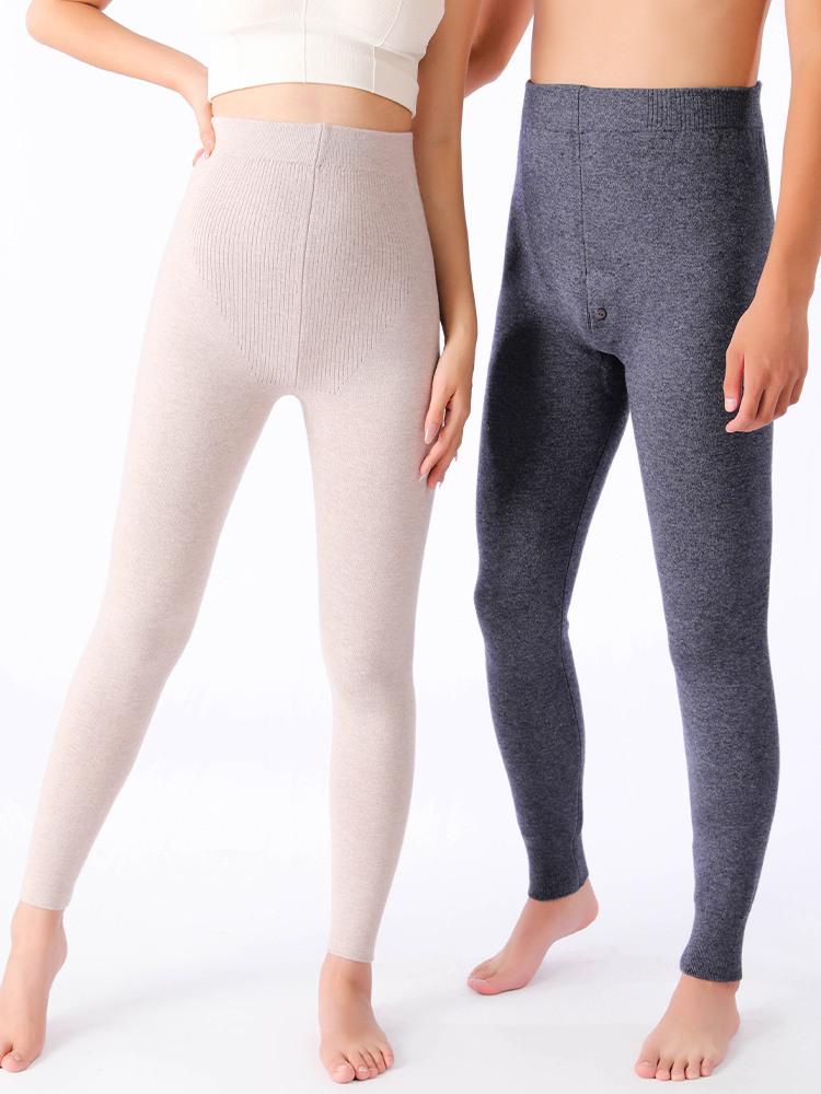 Unisex Wool Plush Pants: Warm, High-Waisted, Slim-Fit, Winter Base Layer for Couples