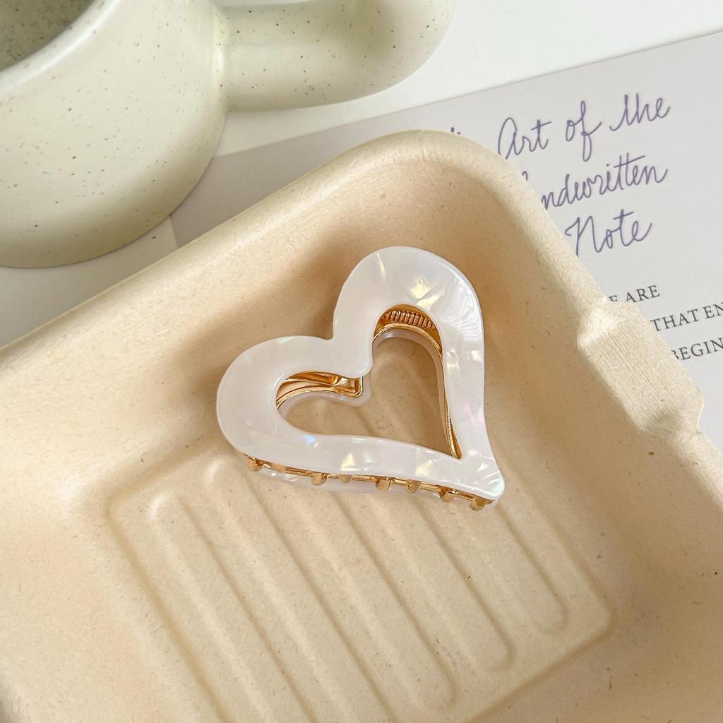 Clips de păr inimă retro coreean - Clips rechin pentru coc voluminos vintage pentru femei, accesoriu de păr high-end