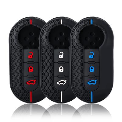 Silicone Car Key Fob Shell Cover for FIAT 500 500L 500X Abarth 3-Button Folding Key