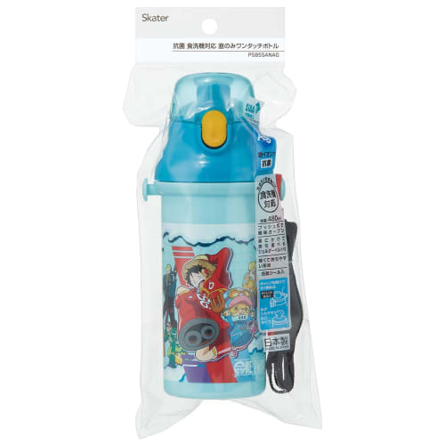Skater Children's Water Bottle, 480ml, Direct Drinking, Plastic, One-Touch Operation, Dishwasher Safe, Made In Japan, One Piece, Size 24, PSB5SANAG-A