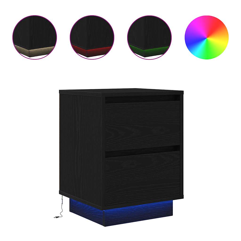 Nightstand with LED Lights Black 38 X 34 X 50 Cm