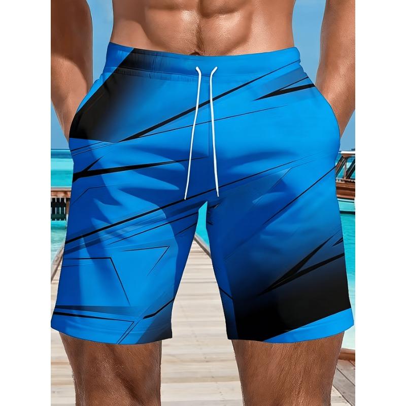 Summer Loose Casual Shorts Men's Versatile Breathable Sports Five Quarter Pants, Geometric Lightning Pattern Print, Swim Trunks