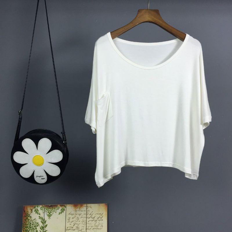 

Modal Summer Pure Color Blouse Casual Half Sleeve T-shirt White All yards