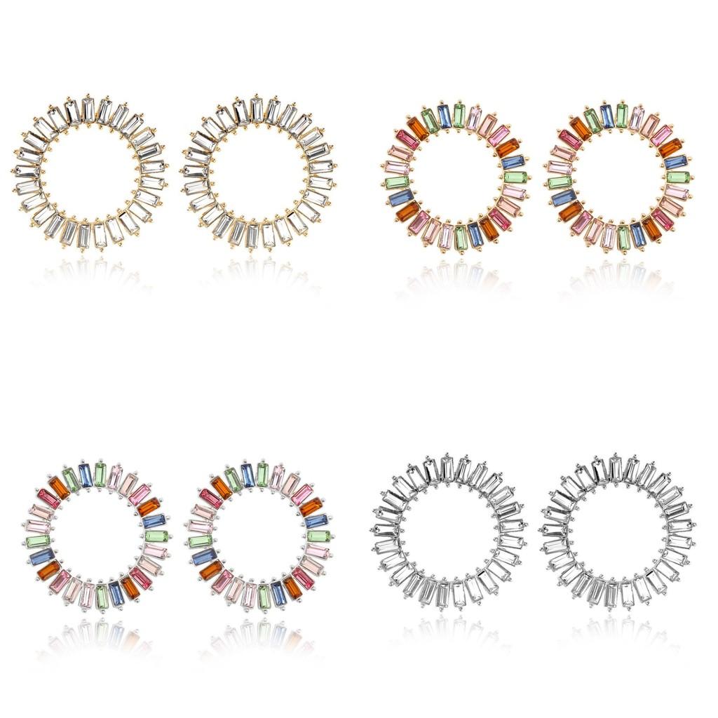 High-quality Plated Alloy Geometric Crystal Round Earrings For Women