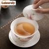 135ml Handbemalter Narzissen Gaiwan Japanischer Weißer Jade Ton Porzellan Teekanne Teekannenabdeckung Schale Trinkzubehör Geschenk