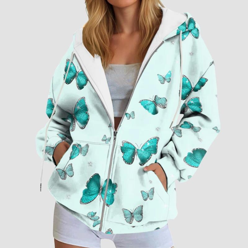 Women Zipper Hoodie Autumn Butterfly Print
