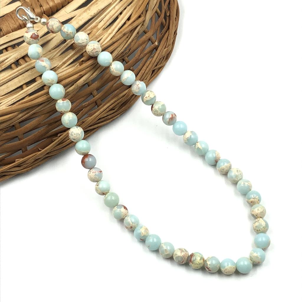 8mm Natural Sea Sediment Jasper Gemstone Round Beads Choker Handmade Partywear Necklace 17-21" For Gift 8BN-22