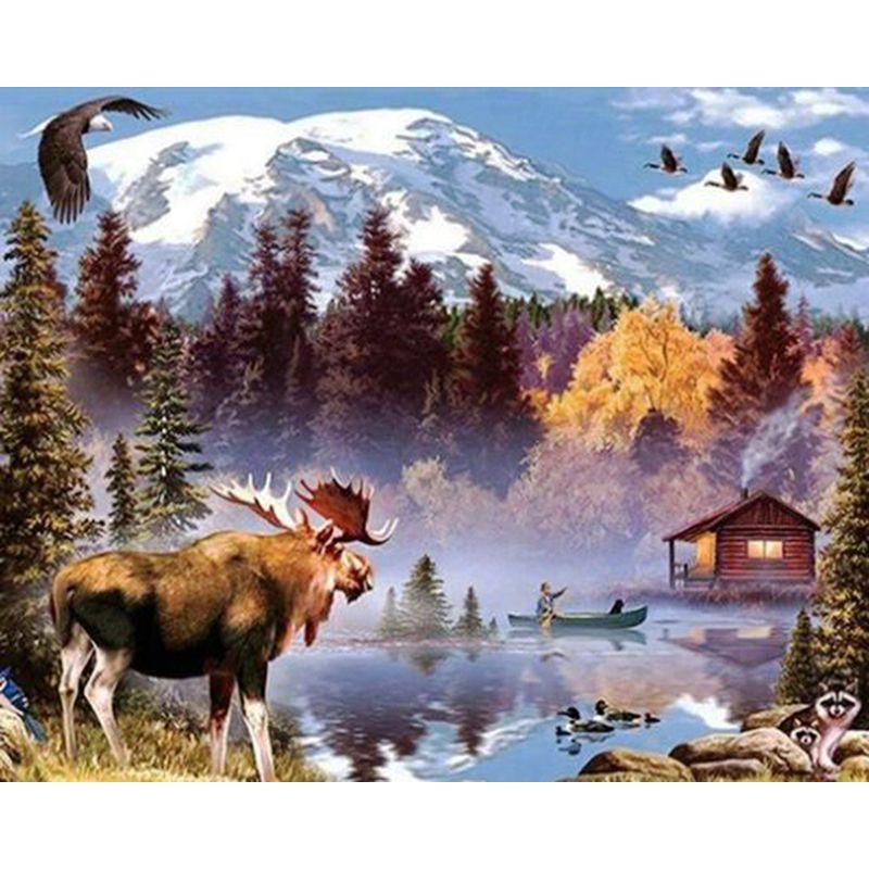 Deer Animal Diamond Mosaic Full Round Diamond Painting Embroidery Forest Landscape Needlework Home Decor
