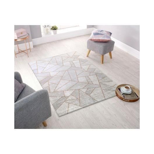 Tapis - MANI TEXTILE - Grafic - Gris Clair/Doré - 120x180 cm - Antidérapant et Lavable
