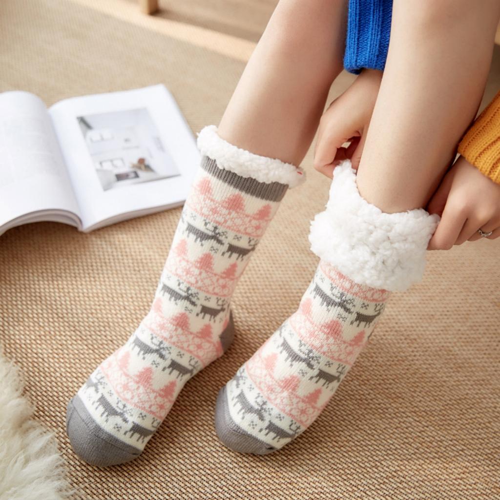 Christmas Floor Socks For Women, Winter Fleece-lined Postpartum Carpet Socks, Sleep Home Snow Socks