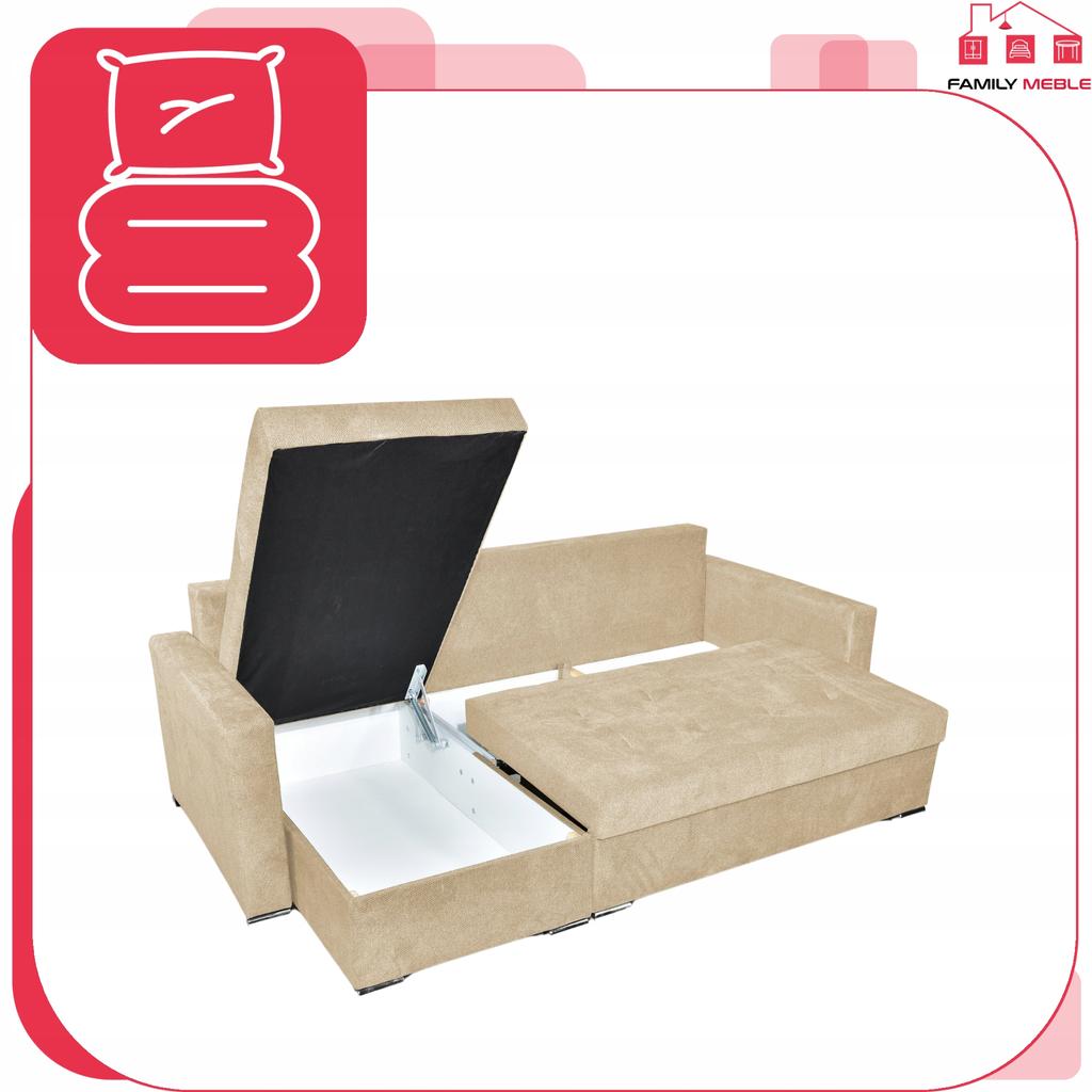 Bella Corner Sofa Bed with Sleeping Function, Corner Sofa, Family Furniture, Beige Velvet