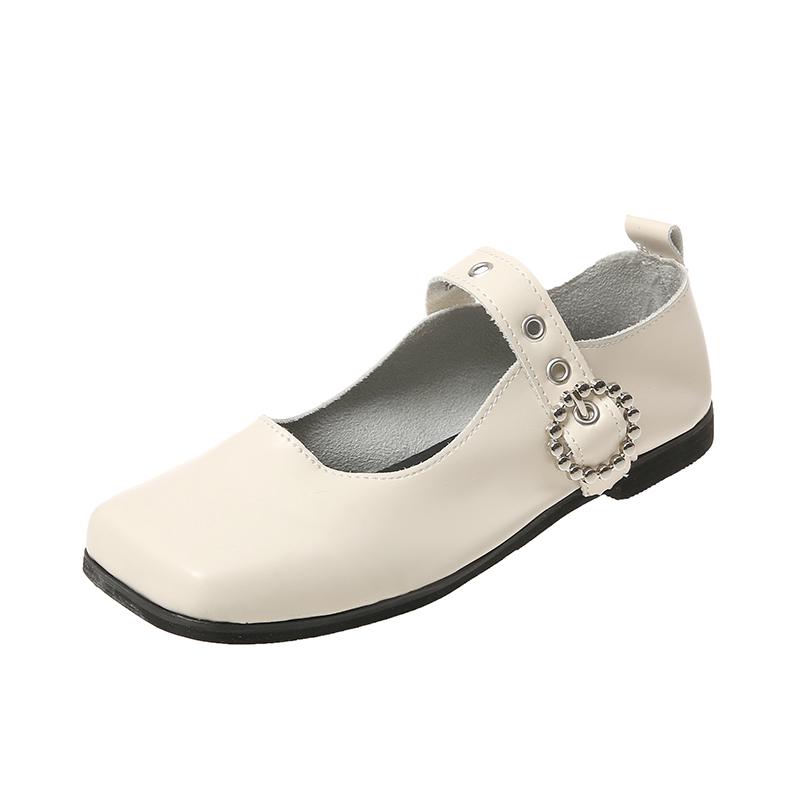 

2024 New Spring Autumn Women s Casual Single Shoes Thick Heels Women s Square Toe Rivet Buckle Flat Shoes Woman Walking Shoes 40 бежевий