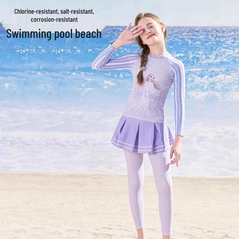 Disney Girls' Long Sleeve Split Swimsuit with Long Pants