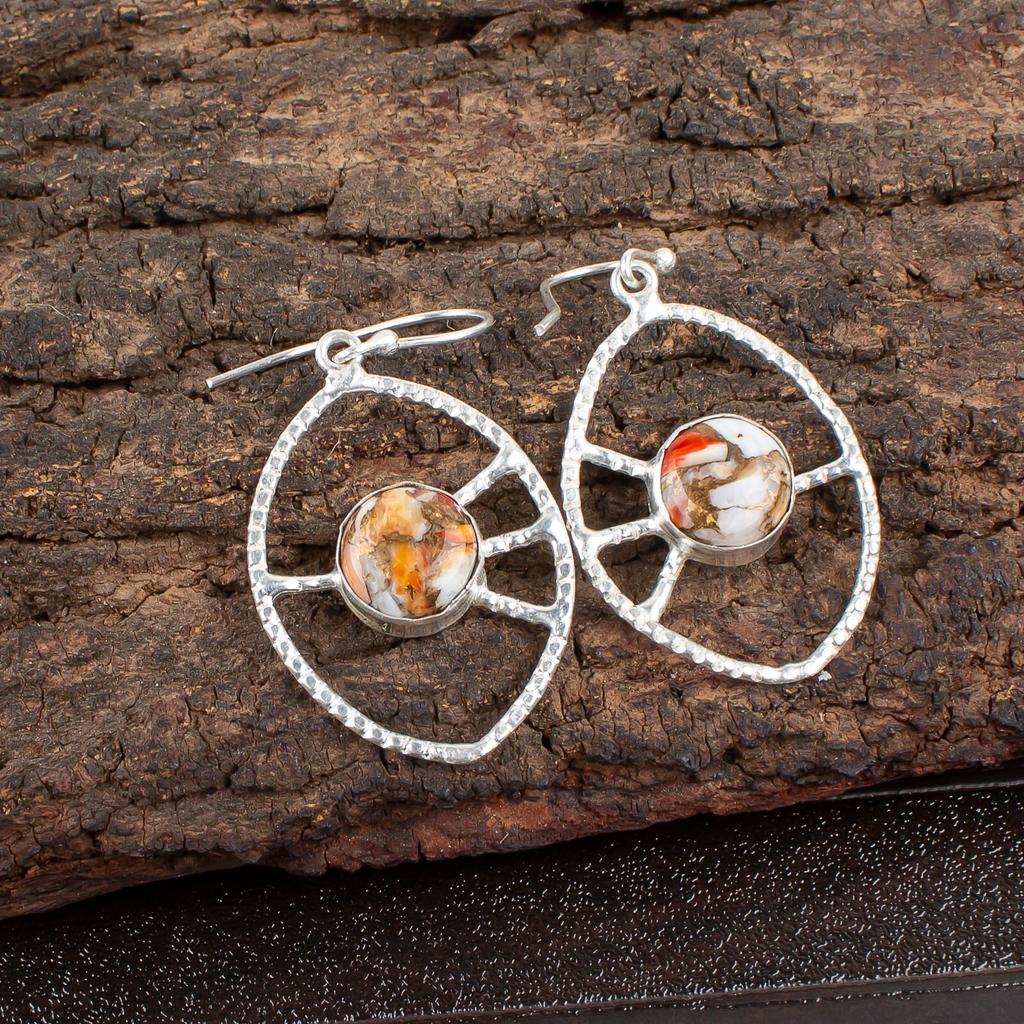 Orange Copper Turquoise Gemstone 925 Sterling Silver Jewelry Gift Earrings 2.00" EE-52-38