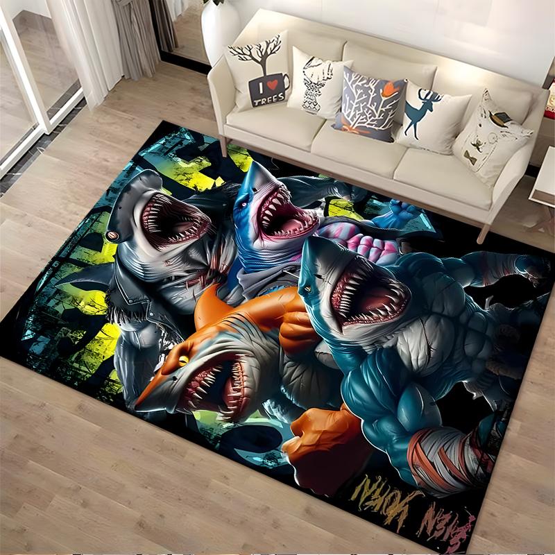 Fierce Mutant Sharks Graphic Rug Non-slip Rug Suitable for Living Room and Bedroom Sofas.