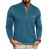 Men Vintage Contrast Color Crew Neck Long Sleeve Pocket Casual Henley T Shirt