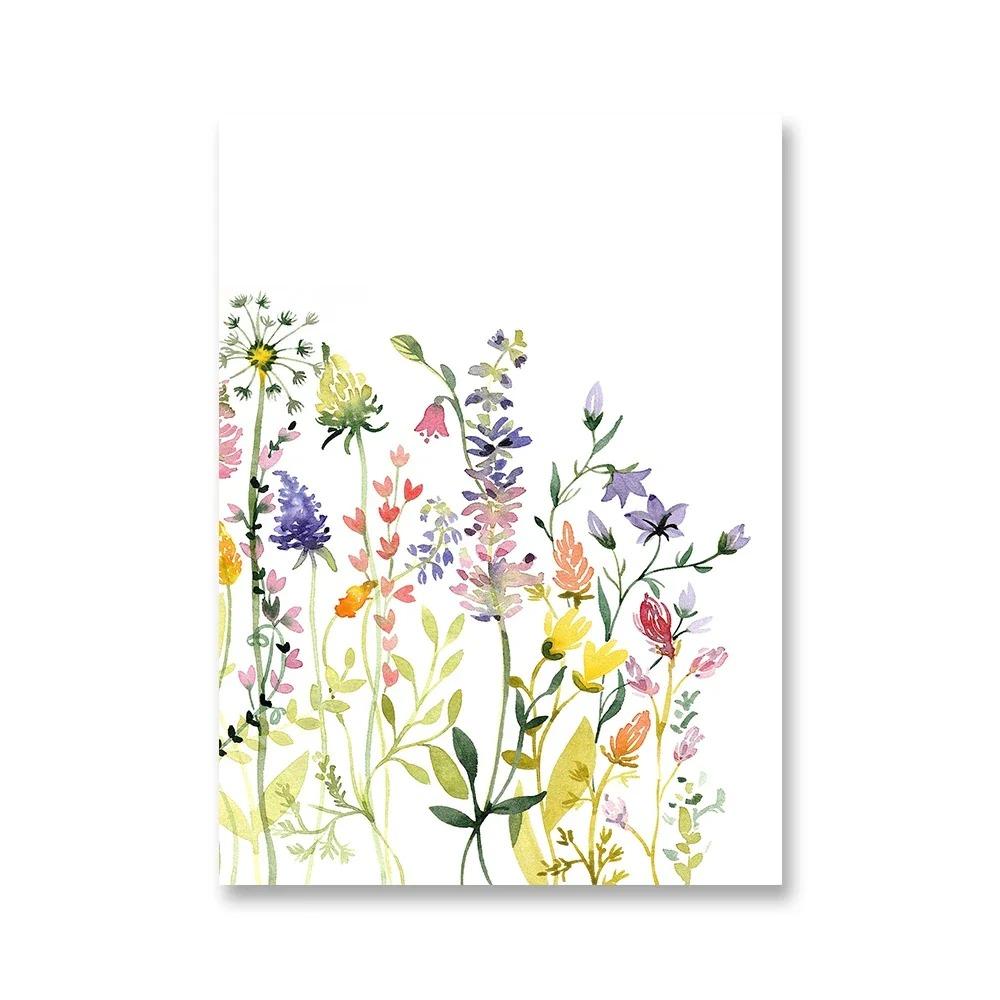 Sulu Boya Kır Çiçeği Posteri Renkli Çiçek Baskıları Bitki Duvar Sanatı Tuval Tablo Oturma Odası Dekorasyonu için Duvar Resimleri