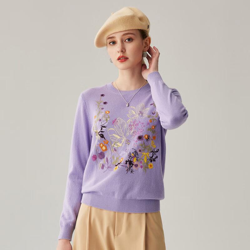 Women's 100% Cashmere Embroidered Round Neck Sweater