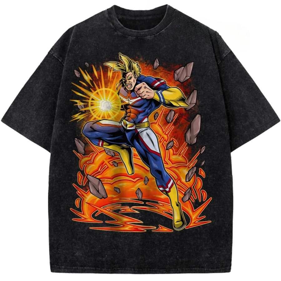 Dabi My Hero Academia Clothing Men Short Sleeve Manga T-shirts Vintage Washed T Shirt Casual Cotton Tee Harajuku Male Tshirt