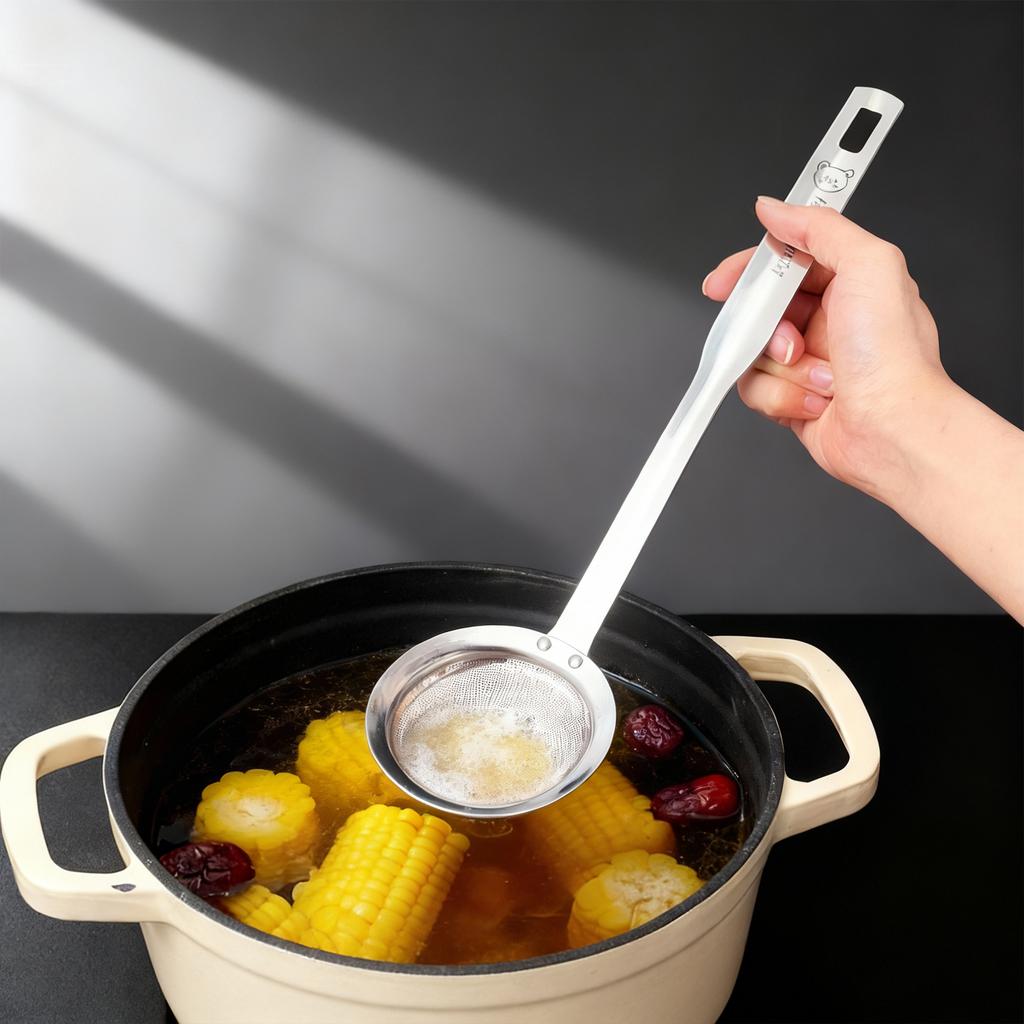 304 Edelstahl Feinmaschiges Sieblöffel Langlebiges Abtropfsieb Verbrühschutzgriff Rückstandsfilter Geschlitzter Löffel Küchenhelfer