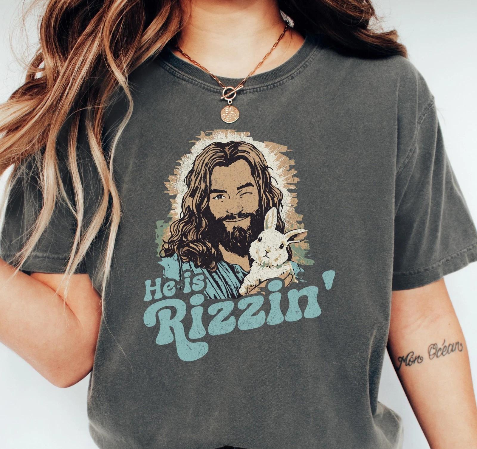 He Is Rizzin Easter T-T-Shirt: Funny Christian Humor Tee 4XL