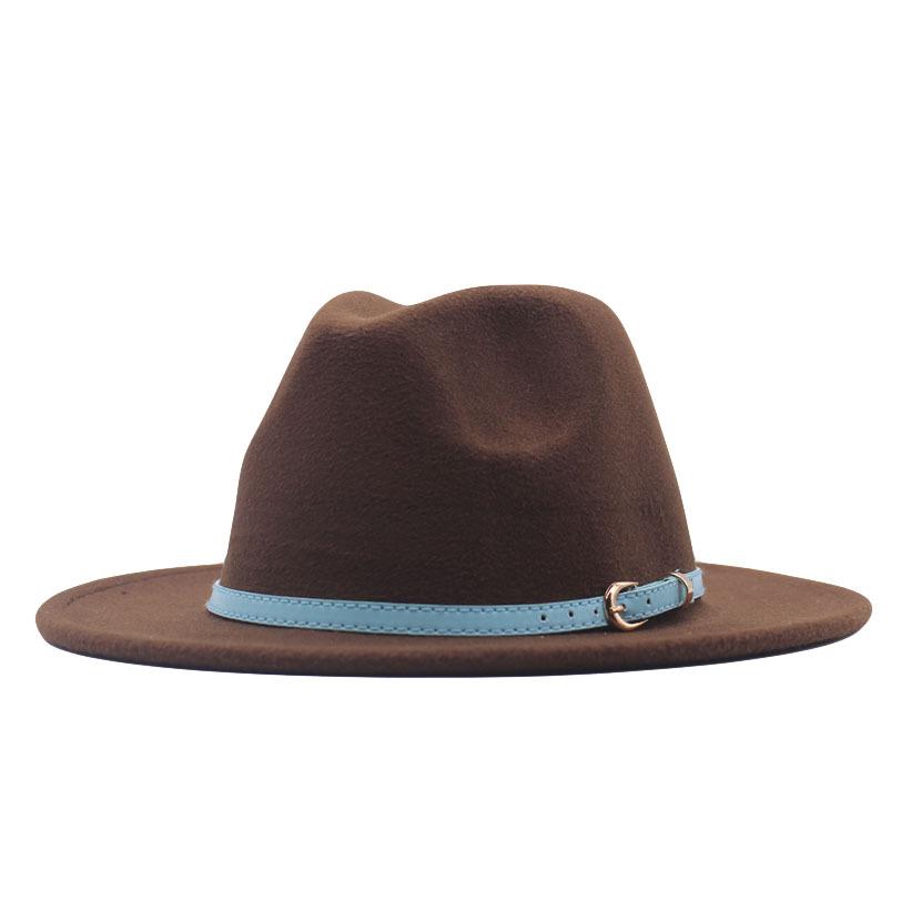 European and American style spring and autumn winter imitation felt big brim hat British retro woolen top hat men's and women's travel Panama jazz hat