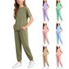 Kids Fashion Sports Outfit Set Short Sleeve Top with Elastic Waist Jogger Pants Casual Two Piece Activewear for Children
