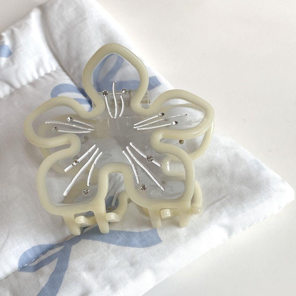 Cherry Blossom Acetic Acid Flower Shark Clip Rhinestone Transparent Hair Clip  Travel