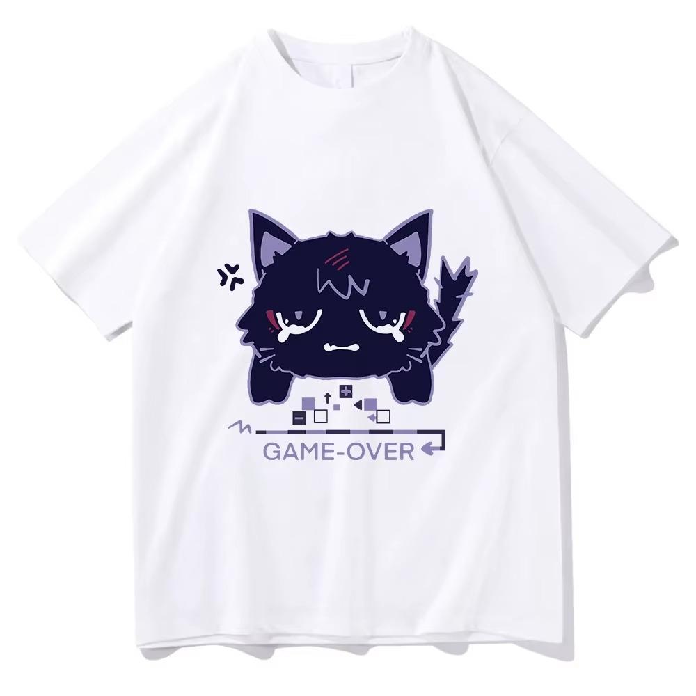 Genshin Impact Scaramouche Cat T Shirt Unisex Women Clothing Harajuku Halloween Tops Vintage Unisex Cotton Graphic T Shirts