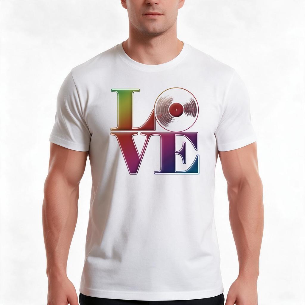 Vinyl Love Tshirt Summer Casual Cotton Tee Oversized Streetwear Tops Vintage Graphic Print Loose Fit Short Sleeve