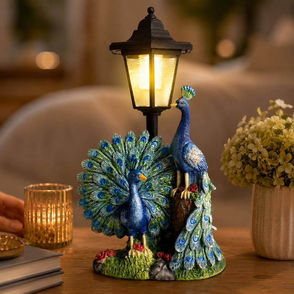 Outdoor Solar Powered Resin Peacock Statue with Garden Lamp Solar Animal Figurine for Yard Patio Courtyard Decoration