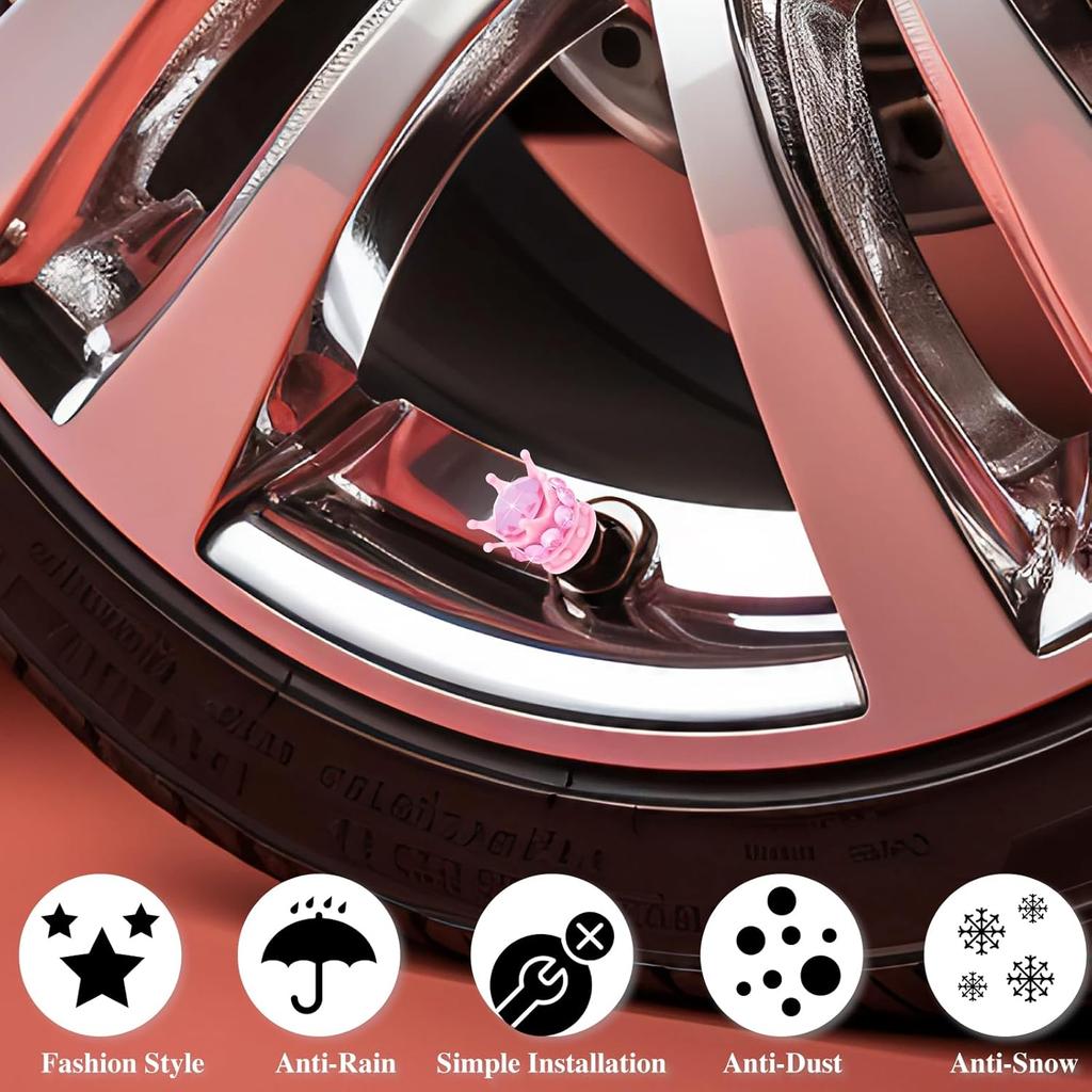 4PCS Crown Bling Tire Stem Valve Caps, Crystal Diamond Car Wheel Tire Valve Caps Universal Copper Core Stem Covers for Cars, SUV, Trucks, Bikes,