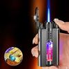 Windproof Diamond Studded Straight Forward Lighter Blue Flame Inflatable Lighter with Visible Gas LED Light  Gift for Boys