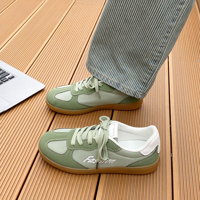 

Модные женские сетчатые кроссовки на шнуровке, новая модная легкая повседневная уличная обувь для ходьбы на плоской подошве, теннисные, противоскользящие женские балетки, большие размеры 36 зелёный