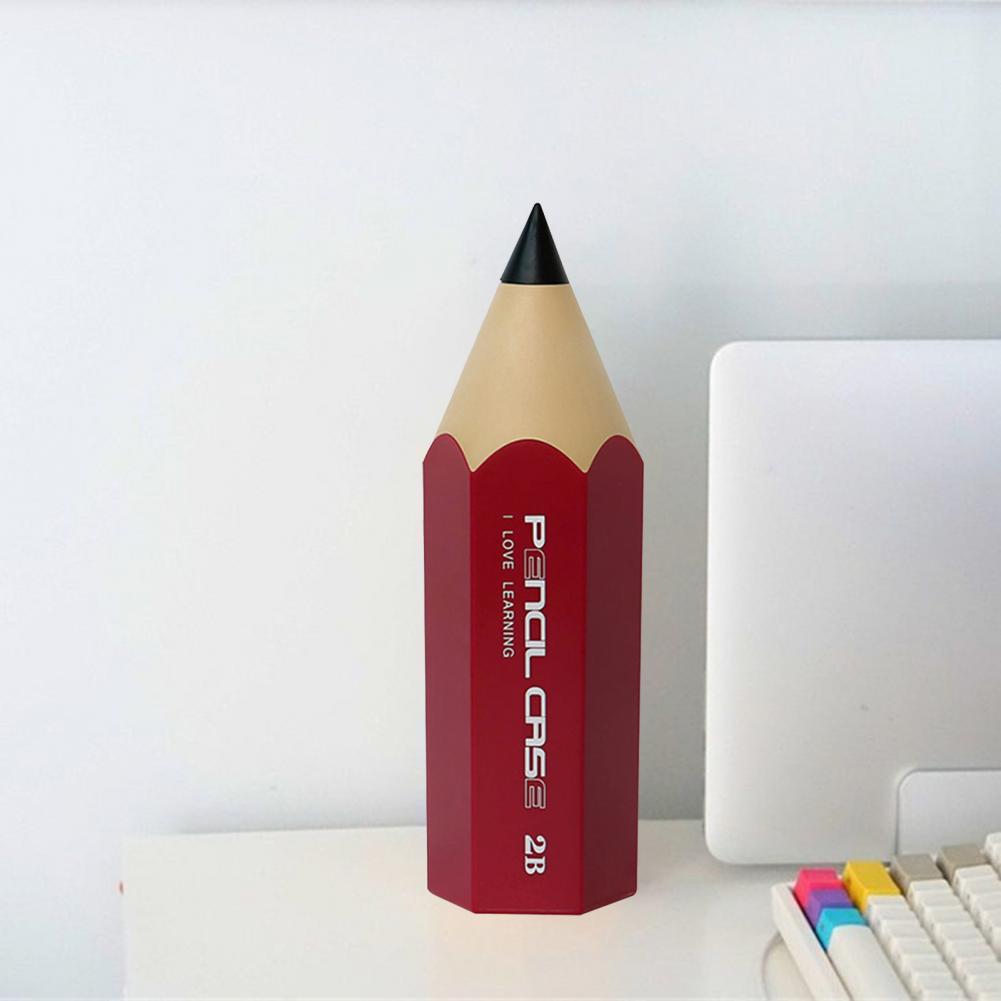 Pencil Shaped Storage Box Student Creative Pen Holder Desktop with Cover Dust-proof Stationery Pen Holder Makeup Brush Holder