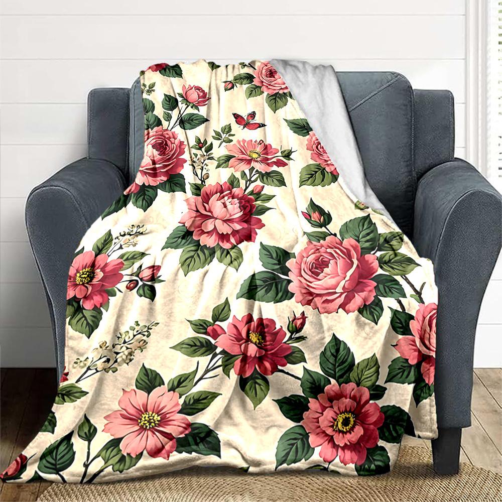 1pc Floral Butterfly Lightweight Flannel Blanket, Comfortable and Warm Blanket, for Office and Camping Sofa Bed, Livingroom199