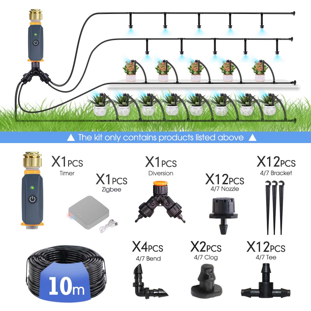 30-10m Zigbee Garden Irrigation System Adjustable Drip Watering Kit Tuya Smartlife App compatible Timer Controller 1/4   Hose
