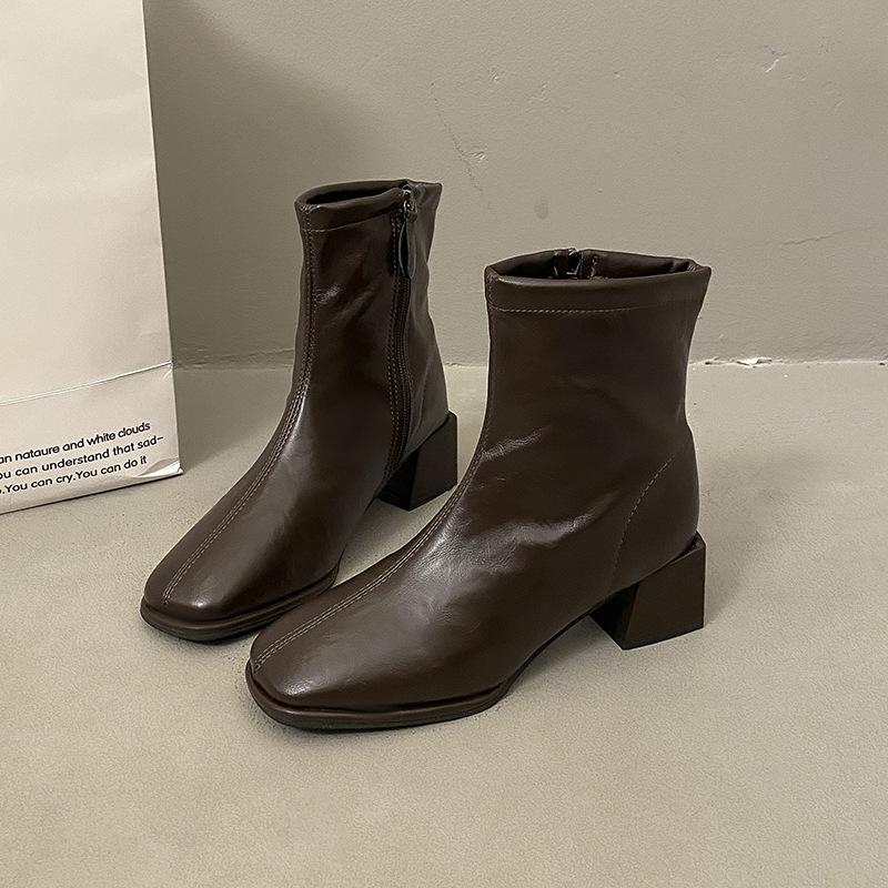 

Ретро тонкие ботильоны с квадратным носком, ботинки Мартин, женская обувь 2025 осень, толстый каблук, маленькие ботильоны до щиколотки, британские ботинки Мартин, одинарные ботинки 39