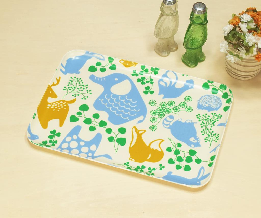 Tatsucraft NR Lunch Tray, Medium, 33cm, Web Original Model, Scandinavian-style Animal Design, Non-Slip, Microwave-Safe, Tray, Tray, Stylish, Plastic,