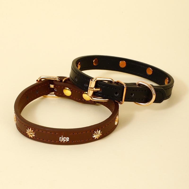 Carefully Selected PU Leather Pet Collar with Pearlescent Rivets and Gold Buckle for Small Dogs Like Teddy and Pomeranian