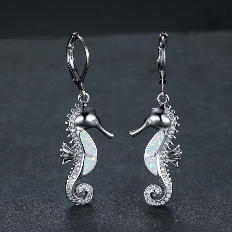 Wunsch Heißer Meereswind Serie Roségold Weißgold Blau-Weißer Opal Mikrofassung Weißer Diamant Seepferdchen Vielseitige Ohrringe