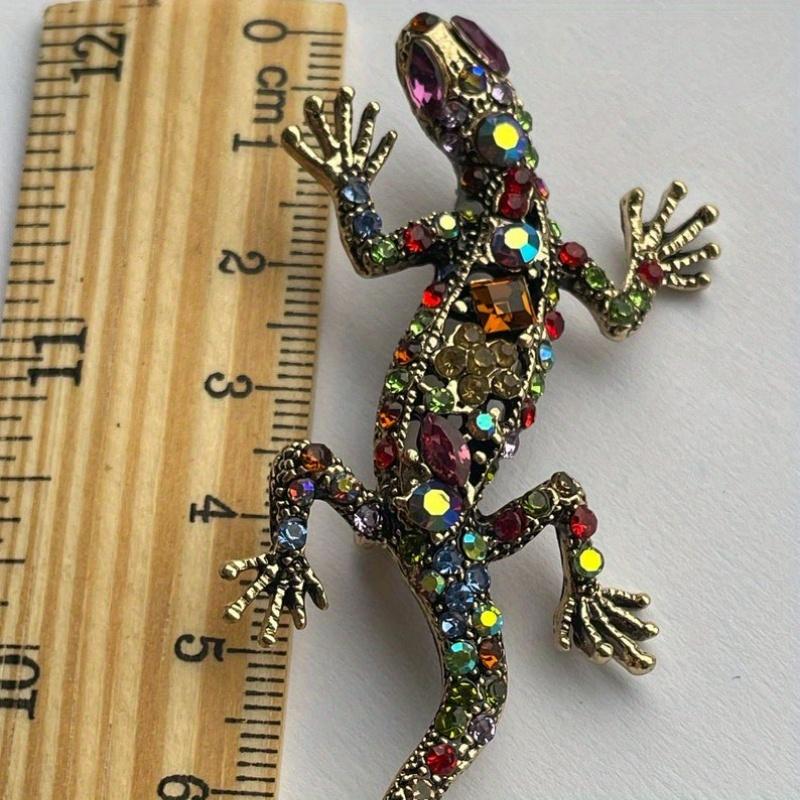 Colored Crystal Stone Lizard Brooch Bright Flowers Gemstone Chameleon Anole Pin Coat Suit Corsage