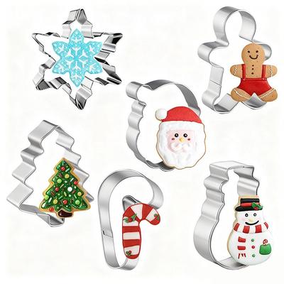 Christmas Cookie Cutter Set - 6PCS Holiday Cookies Molds - Santa Snowman Christmas Tree Gingerbread Man Candy Cane Snowflake