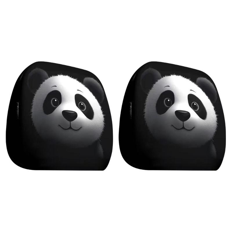 Comfortable Delightful Panda Themed Car Accessories 2 Headrest Covers For A Fun And Stylish Interior Easy To Install
