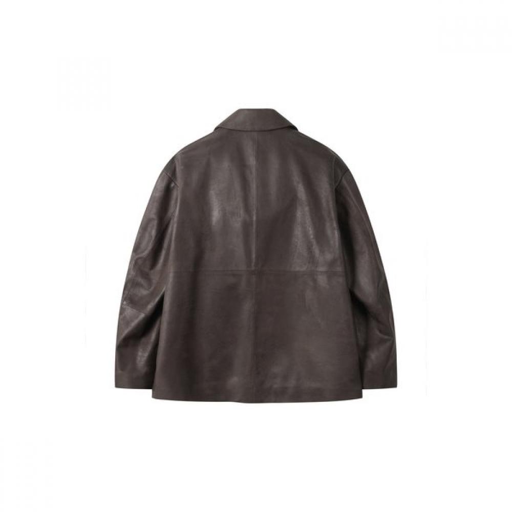 Customellow Oversized Fit Vegetable Leather Blazer Jacket Brown Cwjaa25511brx